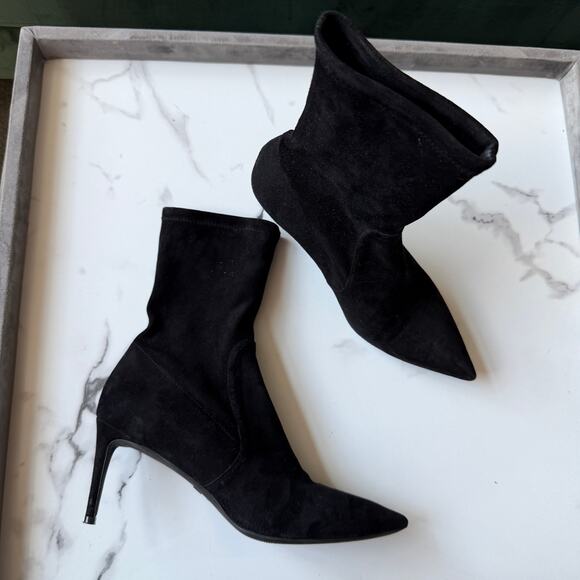 Stuart Weitzman Power Booties 75 in Black Suede Size 10.5 - Picture 2 of 10